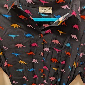 Modcloth Multicolor Dinosaur shirtdress